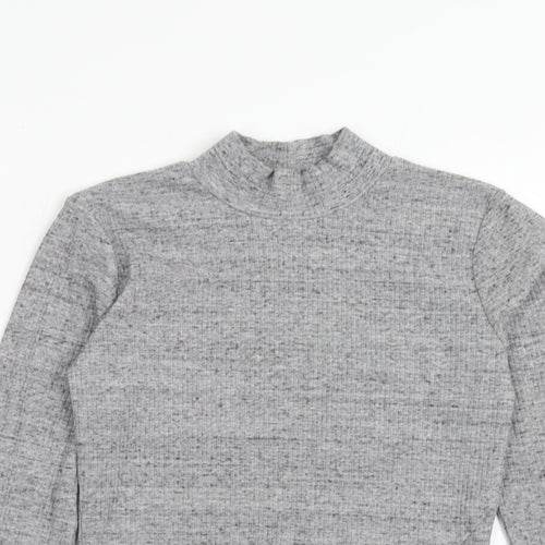 Bershka Womens Grey Polyester Basic T-Shirt Size L Mock Neck