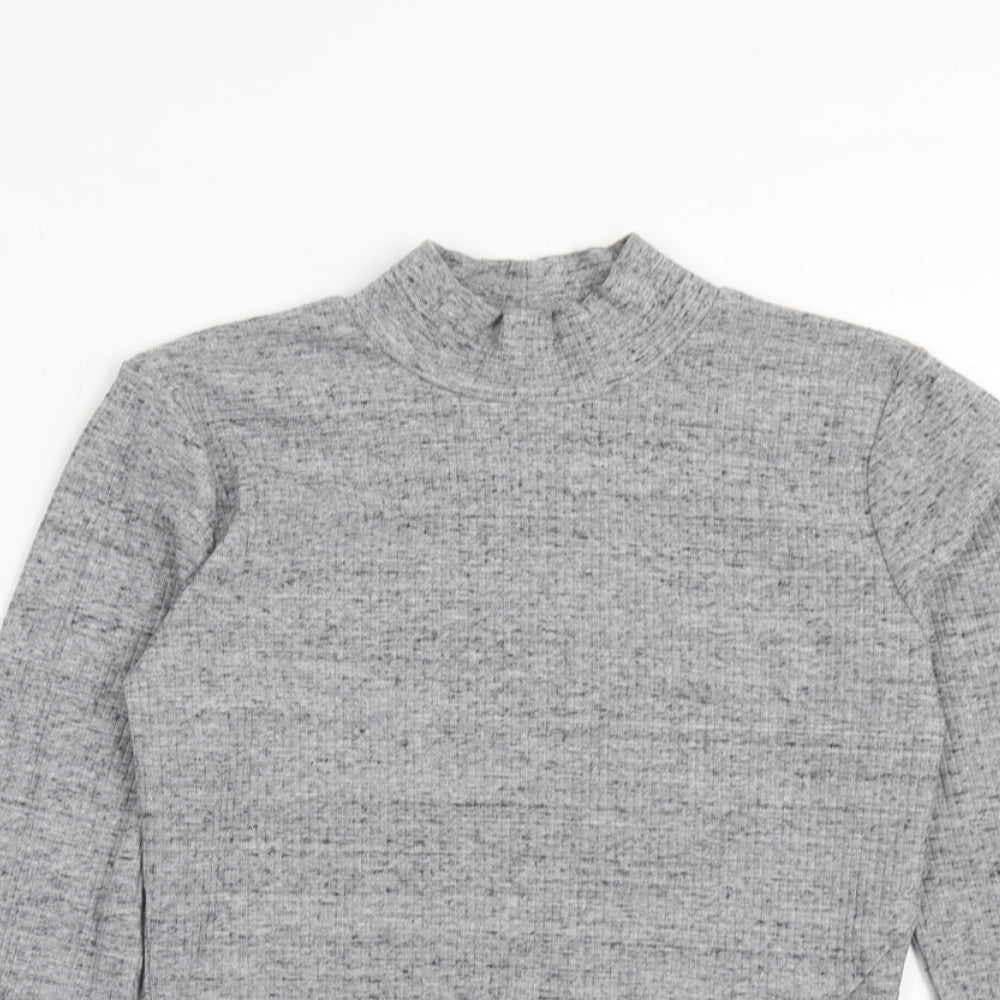 Bershka Womens Grey Polyester Basic T-Shirt Size L Mock Neck