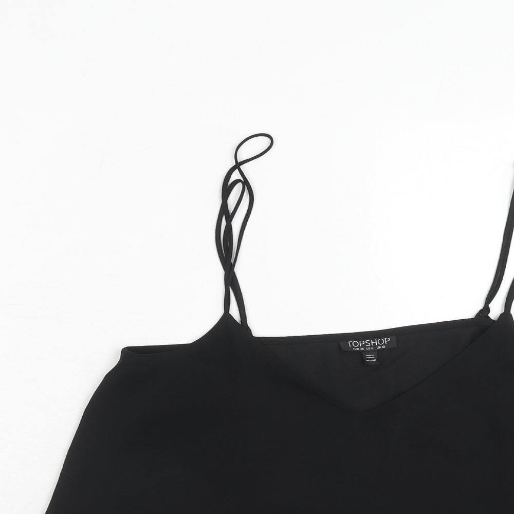 Topshop Womens Black Polyester Basic Tank Size 10 V-Neck