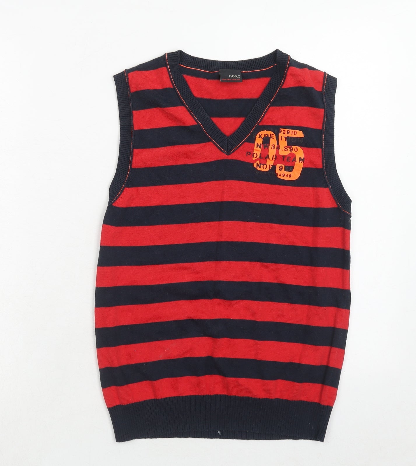 NEXT Boys Red V-Neck Striped Cotton Pullover Jumper Size 12 Years Pullover