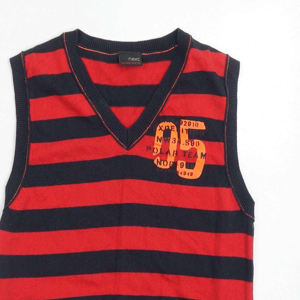 NEXT Boys Red V-Neck Striped Cotton Pullover Jumper Size 12 Years Pullover
