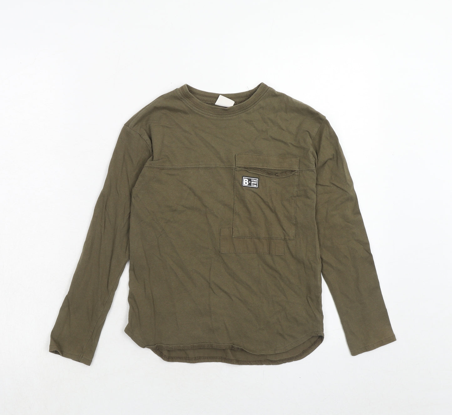 Zara Boys Green Cotton Pullover T-Shirt Size 8 Years Crew Neck Pullover