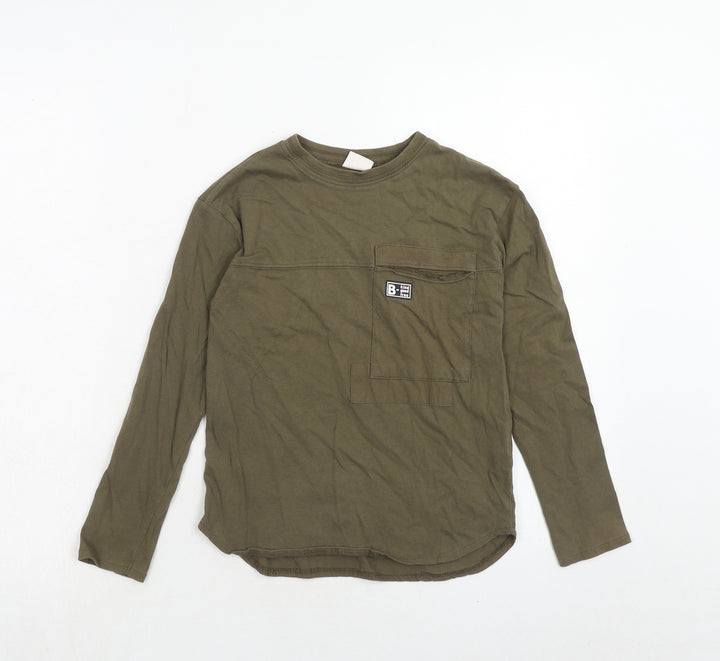 Zara Boys Green Cotton Pullover T-Shirt Size 8 Years Crew Neck Pullover
