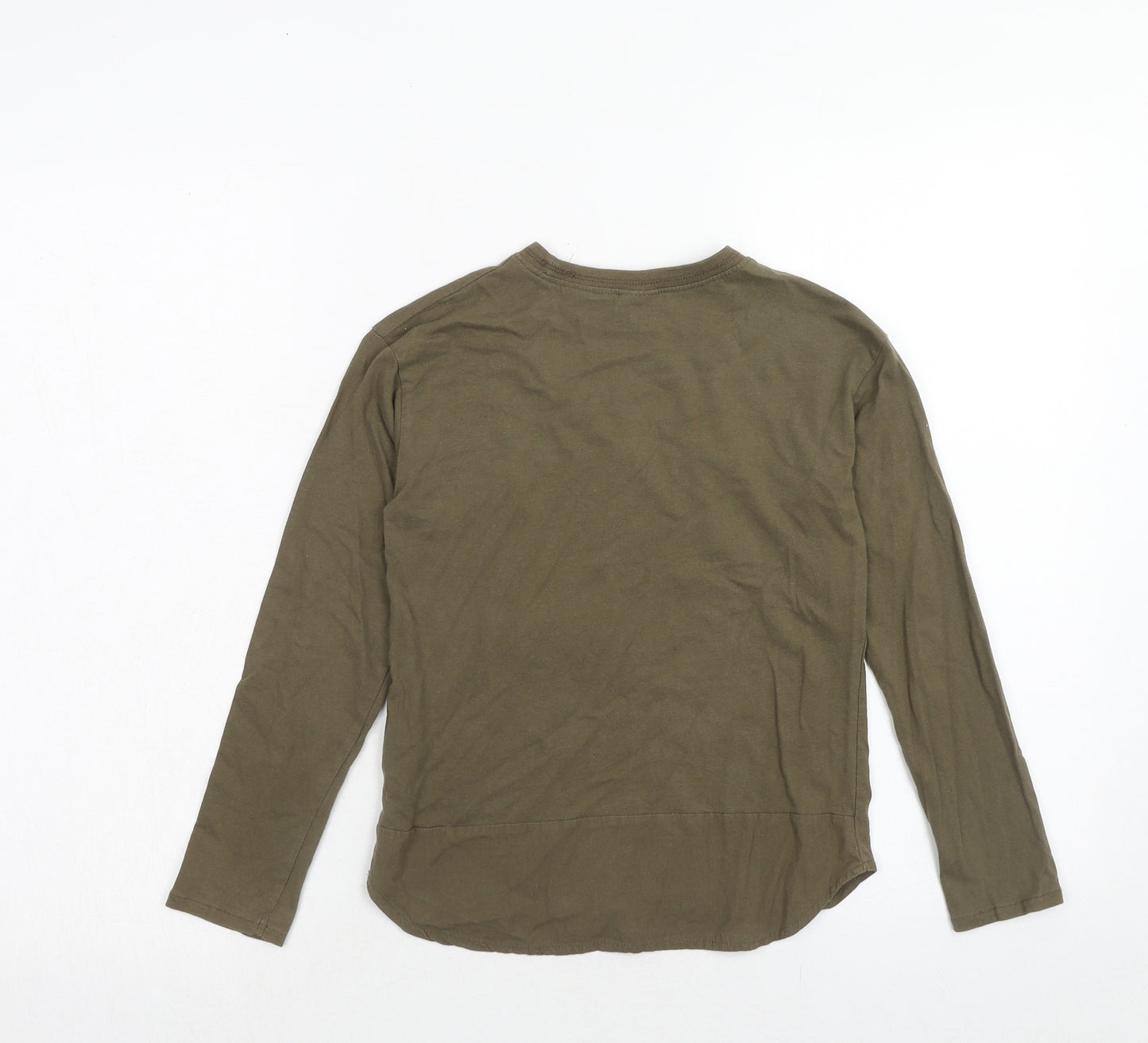 Zara Boys Green Cotton Pullover T-Shirt Size 8 Years Crew Neck Pullover