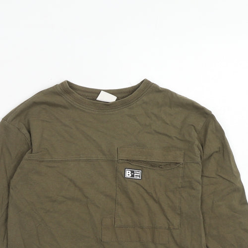 Zara Boys Green Cotton Pullover T-Shirt Size 8 Years Crew Neck Pullover