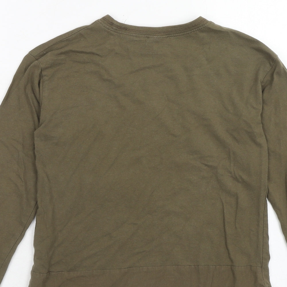 Zara Boys Green Cotton Pullover T-Shirt Size 8 Years Crew Neck Pullover