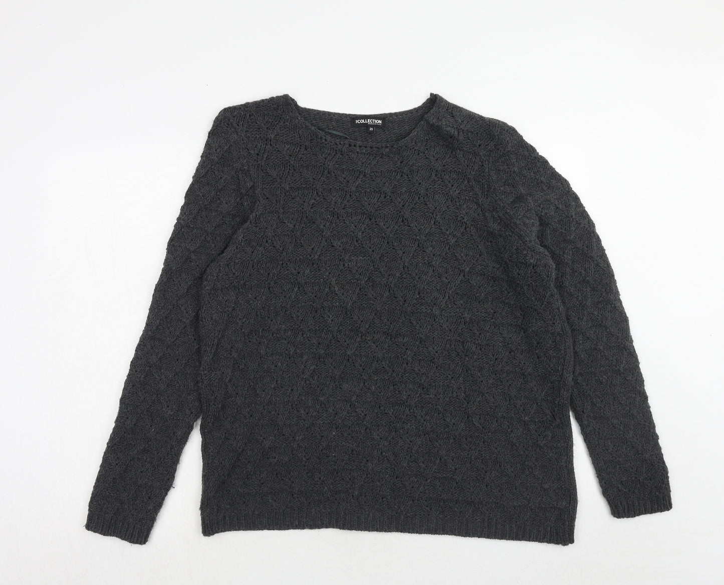 Debenhams Womens Grey Round Neck Geometric Acrylic Pullover Jumper Size 20