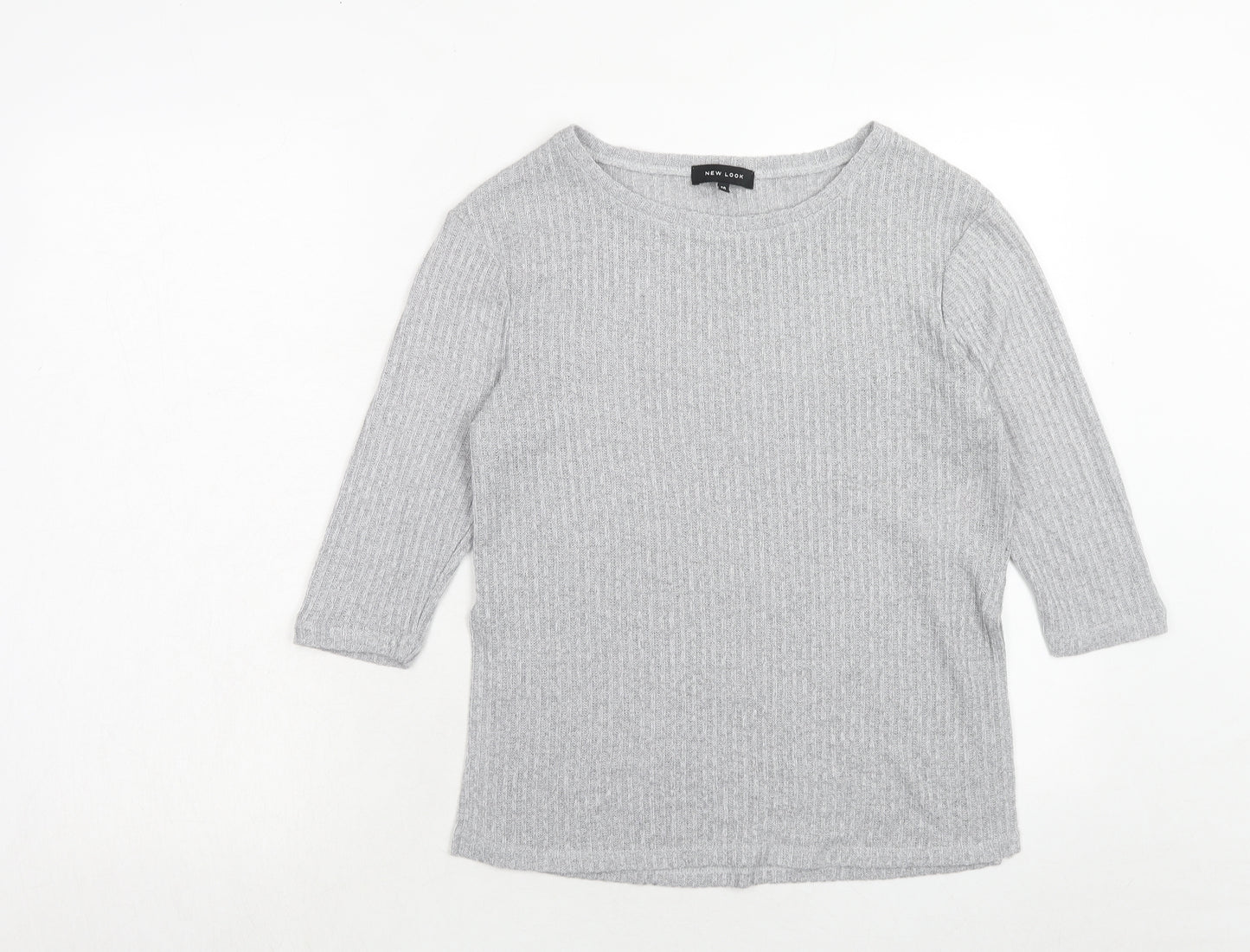 New Look Womens Grey Polyester Basic T-Shirt Size 10 Round Neck
