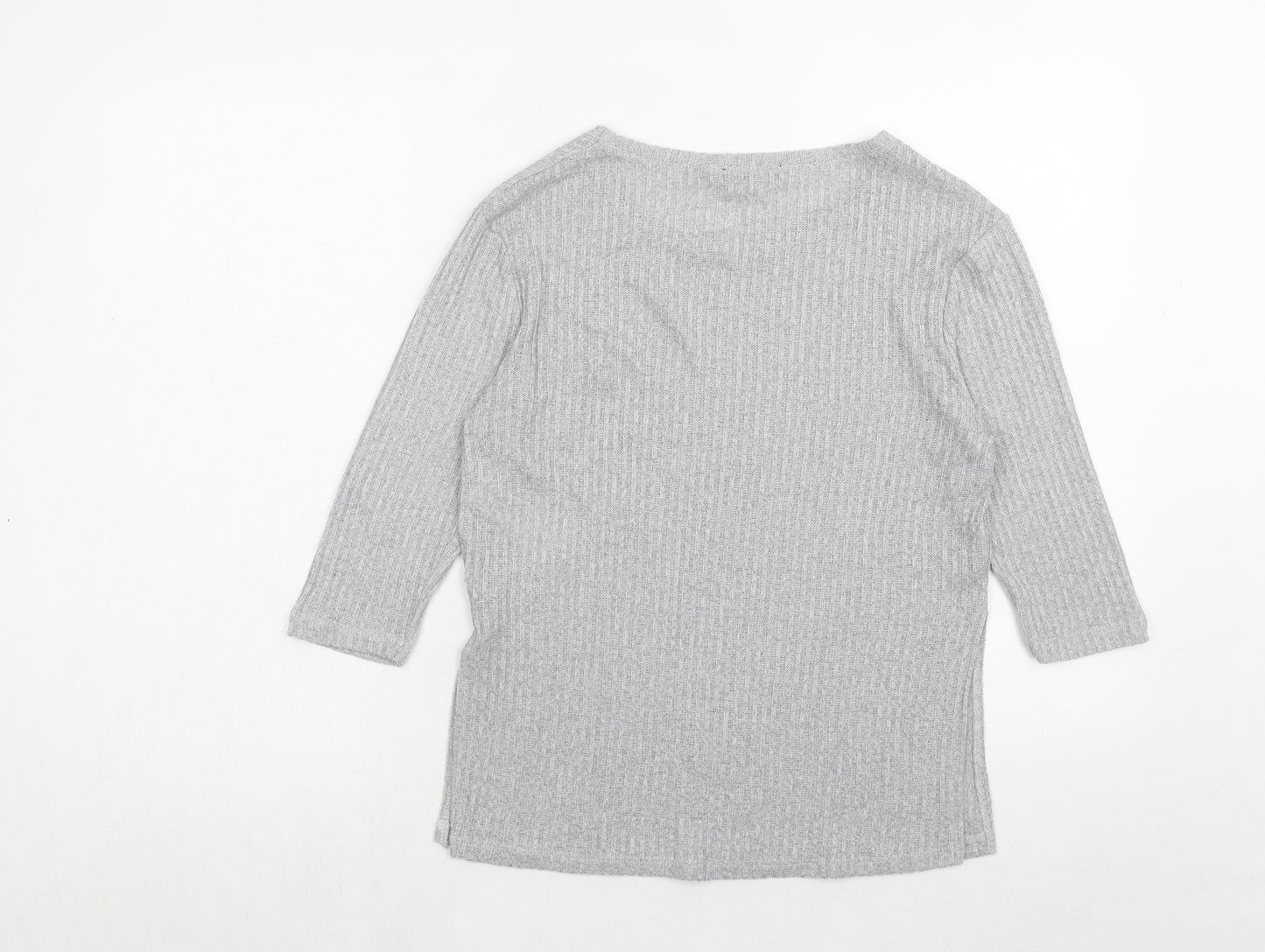 New Look Womens Grey Polyester Basic T-Shirt Size 10 Round Neck