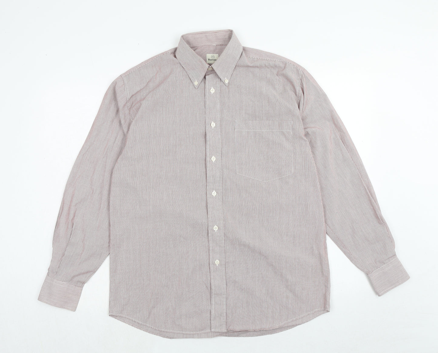 Burton Mens Red Striped Cotton Button-Up Size 14.5 Collared Button