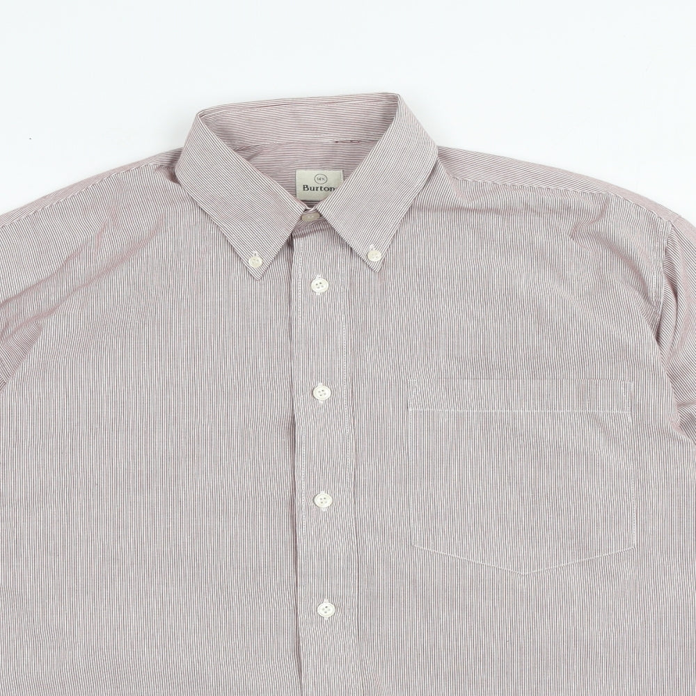 Burton Mens Red Striped Cotton Button-Up Size 14.5 Collared Button