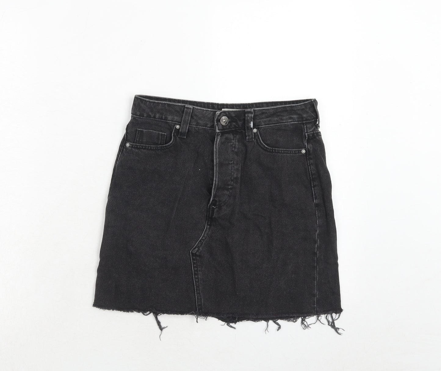 H&M Womens Black Cotton Mini Skirt Size 4 Zip