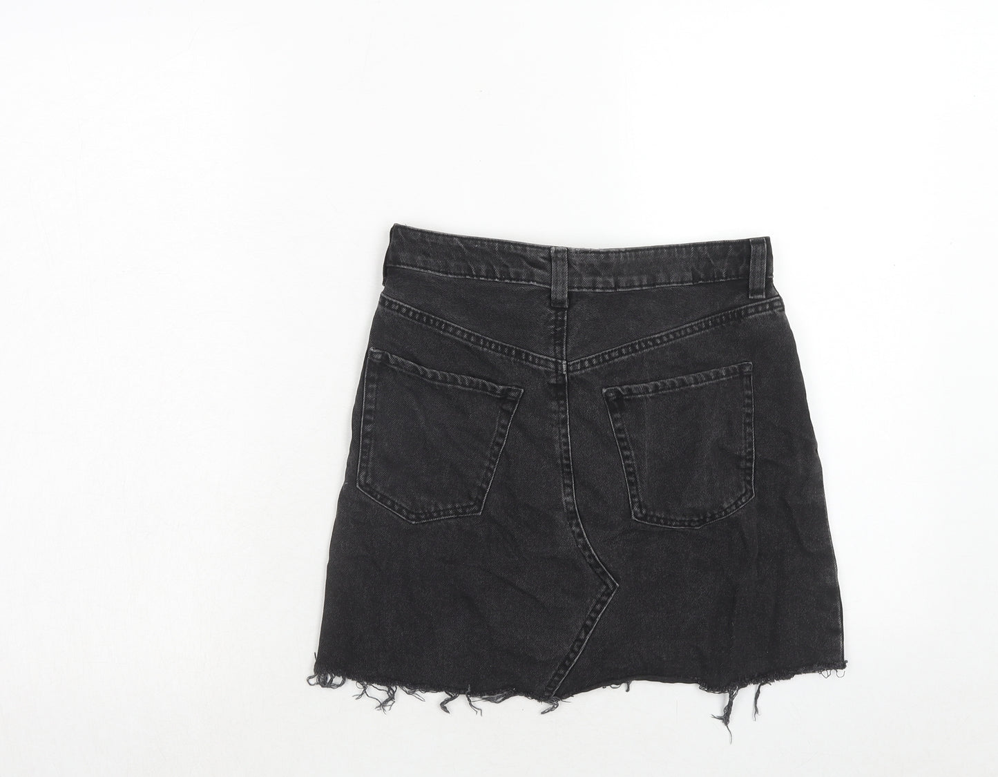 H&M Womens Black Cotton Mini Skirt Size 4 Zip