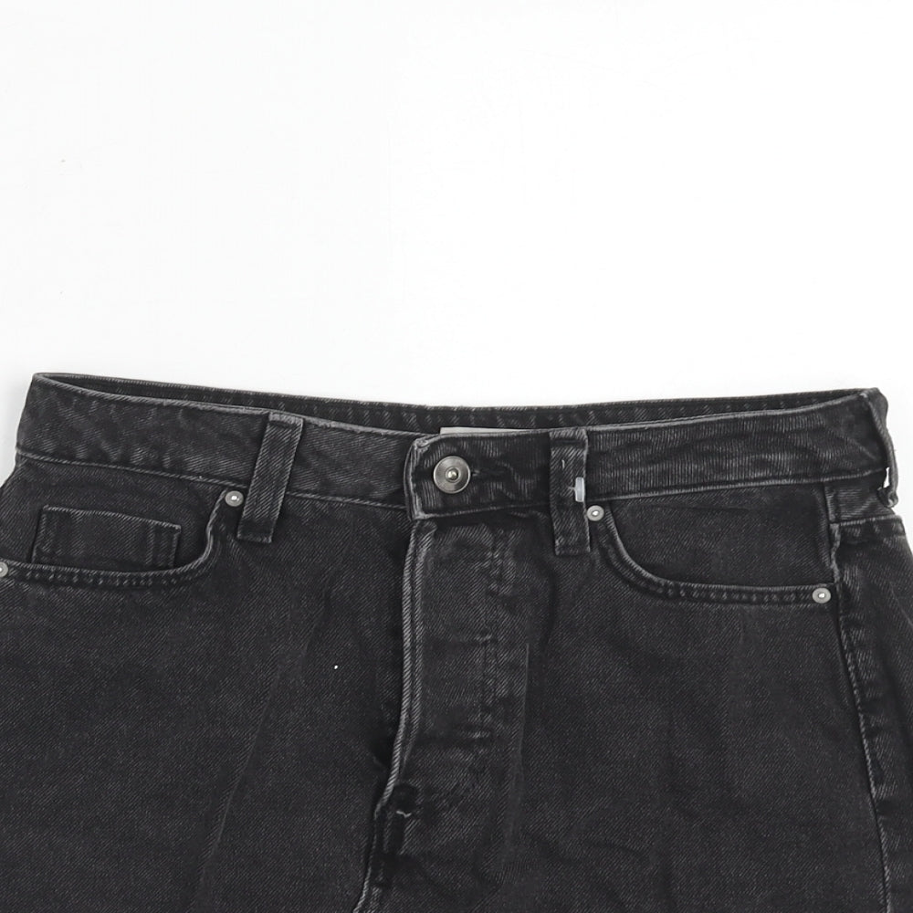 H&M Womens Black Cotton Mini Skirt Size 4 Zip