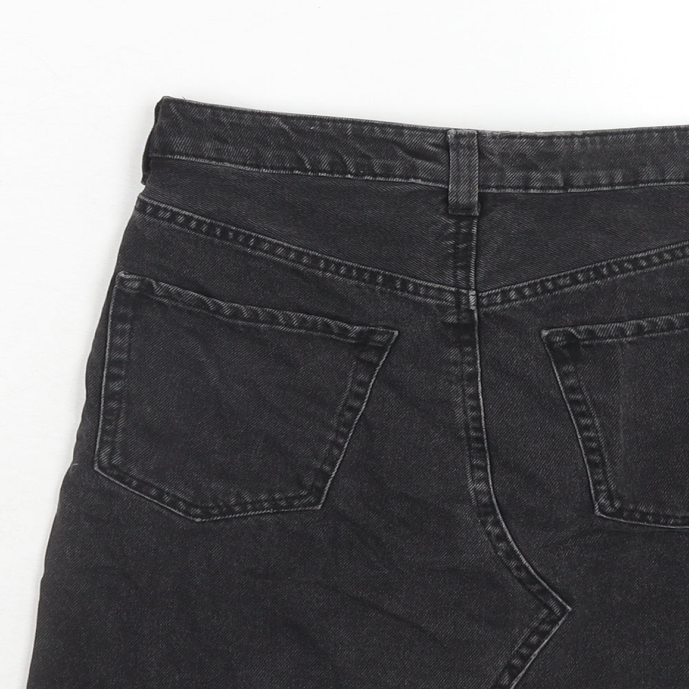 H&M Womens Black Cotton Mini Skirt Size 4 Zip
