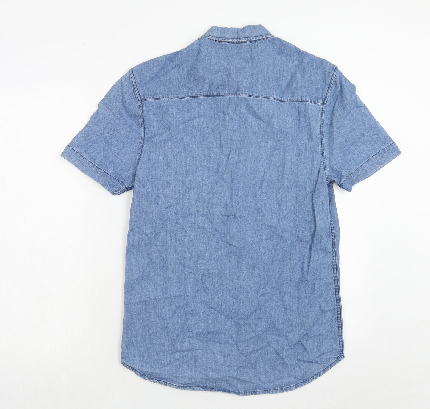 Zara Mens Blue Cotton Button-Up Size L Collared Button