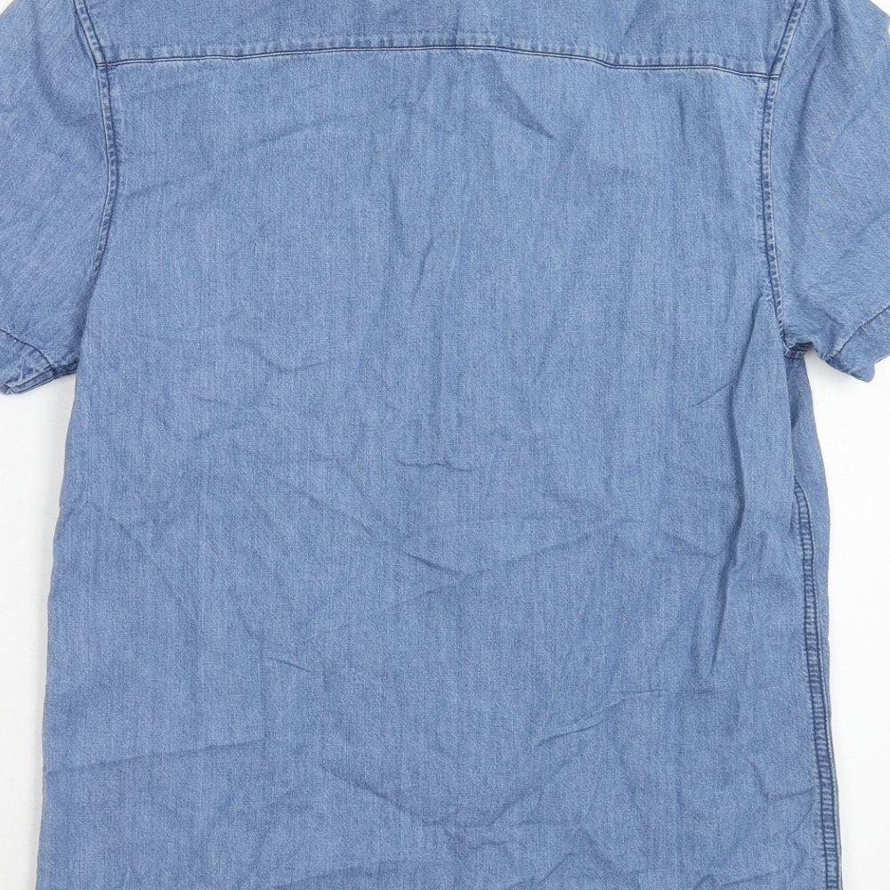 Zara Mens Blue Cotton Button-Up Size L Collared Button