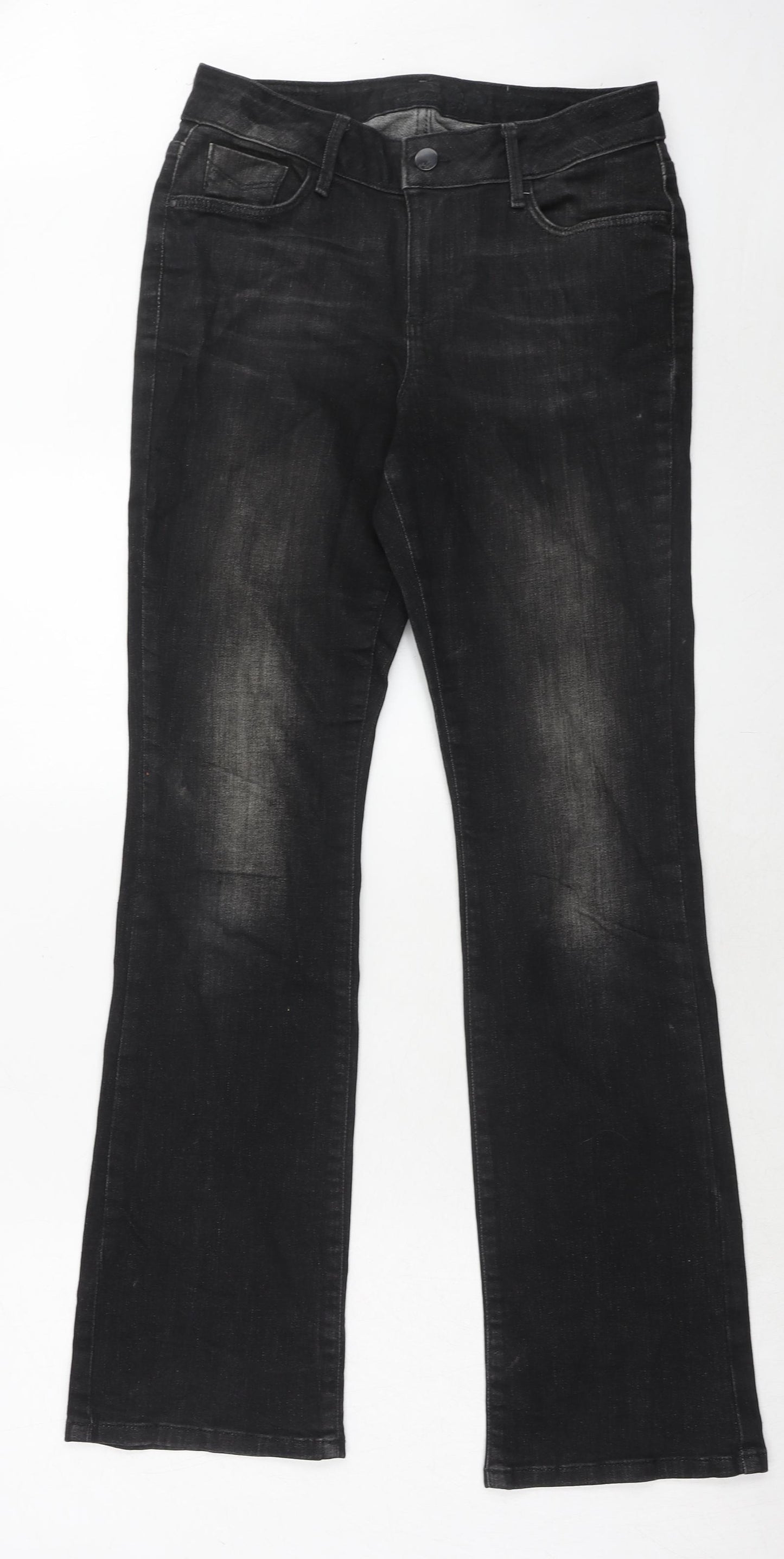 Marks and Spencer Womens Black Cotton Bootcut Jeans Size 12 Regular Zip