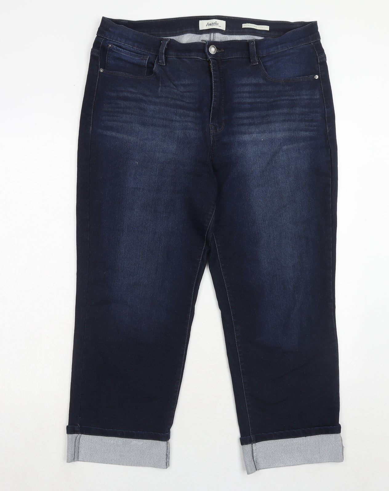 Angels Womens Blue Cotton Straight Jeans Size 16 Regular Zip