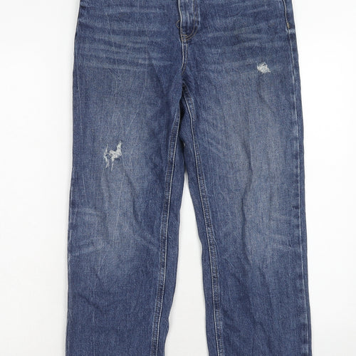 Marks and Spencer Womens Blue Cotton Straight Jeans Size 28 in Regular Zip