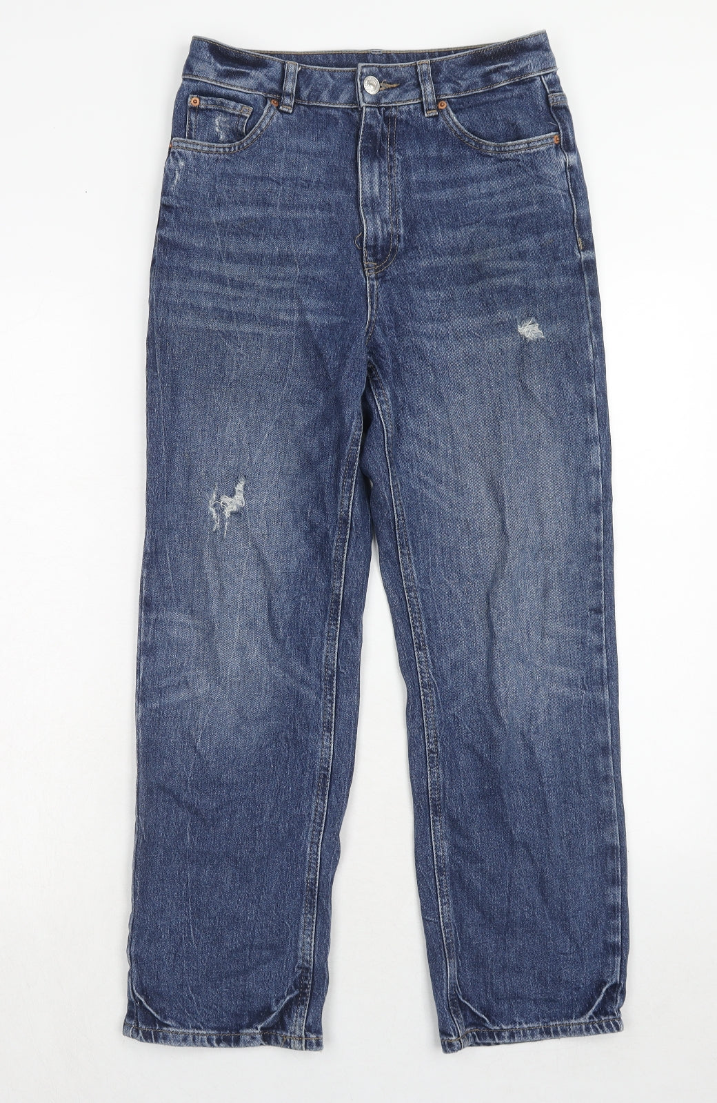 Marks and Spencer Womens Blue Cotton Straight Jeans Size 28 in Regular Zip