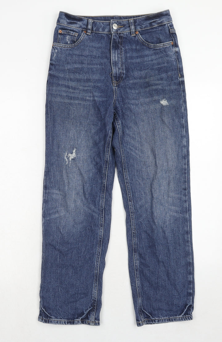 Marks and Spencer Womens Blue Cotton Straight Jeans Size 28 in Regular Zip