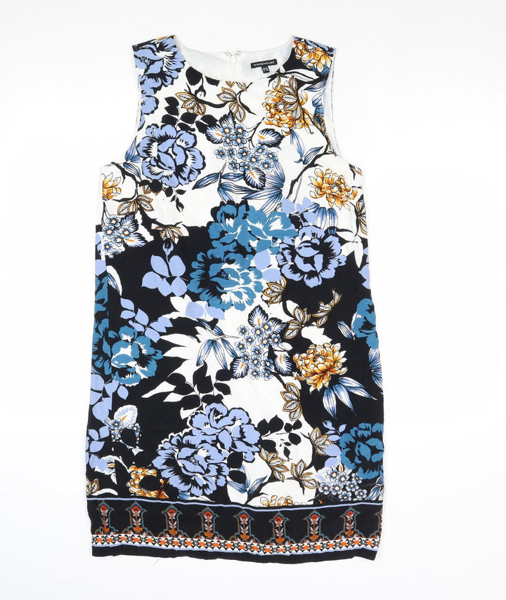 Warehouse Womens Multicoloured Floral Viscose Shift Size 10 Boat Neck Zip