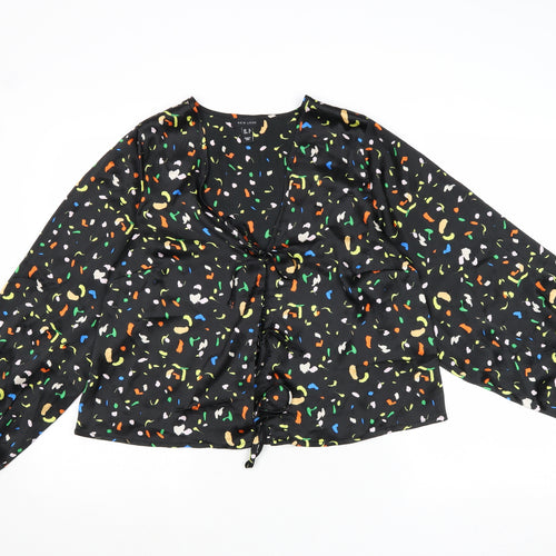 New Look Womens Black Geometric Polyester Basic Blouse Size 10 V-Neck