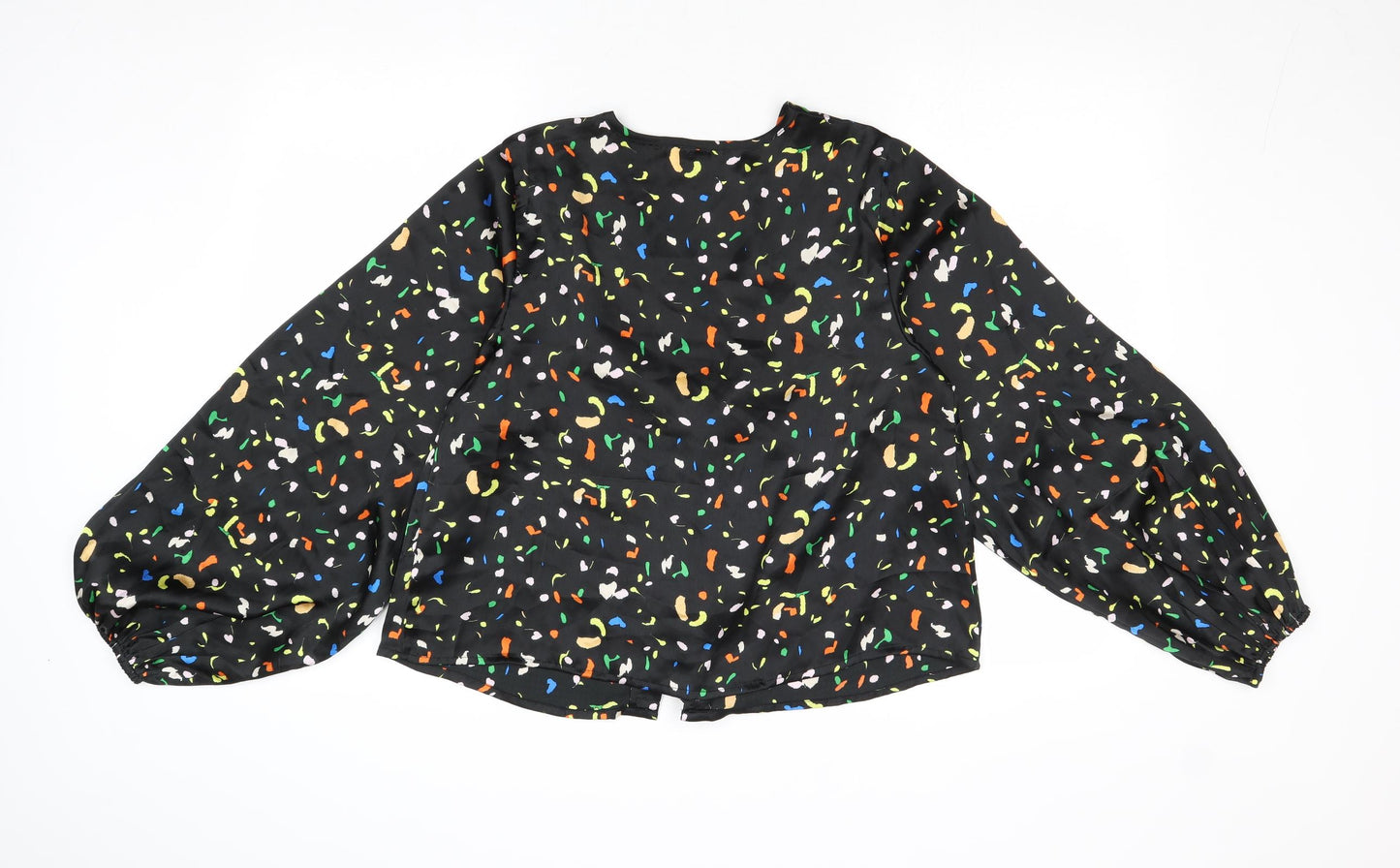 New Look Womens Black Geometric Polyester Basic Blouse Size 10 V-Neck