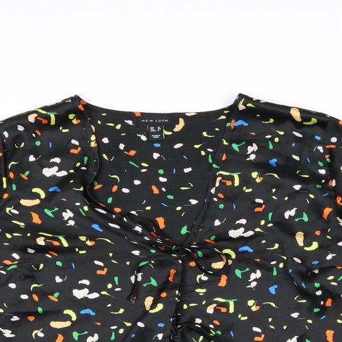 New Look Womens Black Geometric Polyester Basic Blouse Size 10 V-Neck