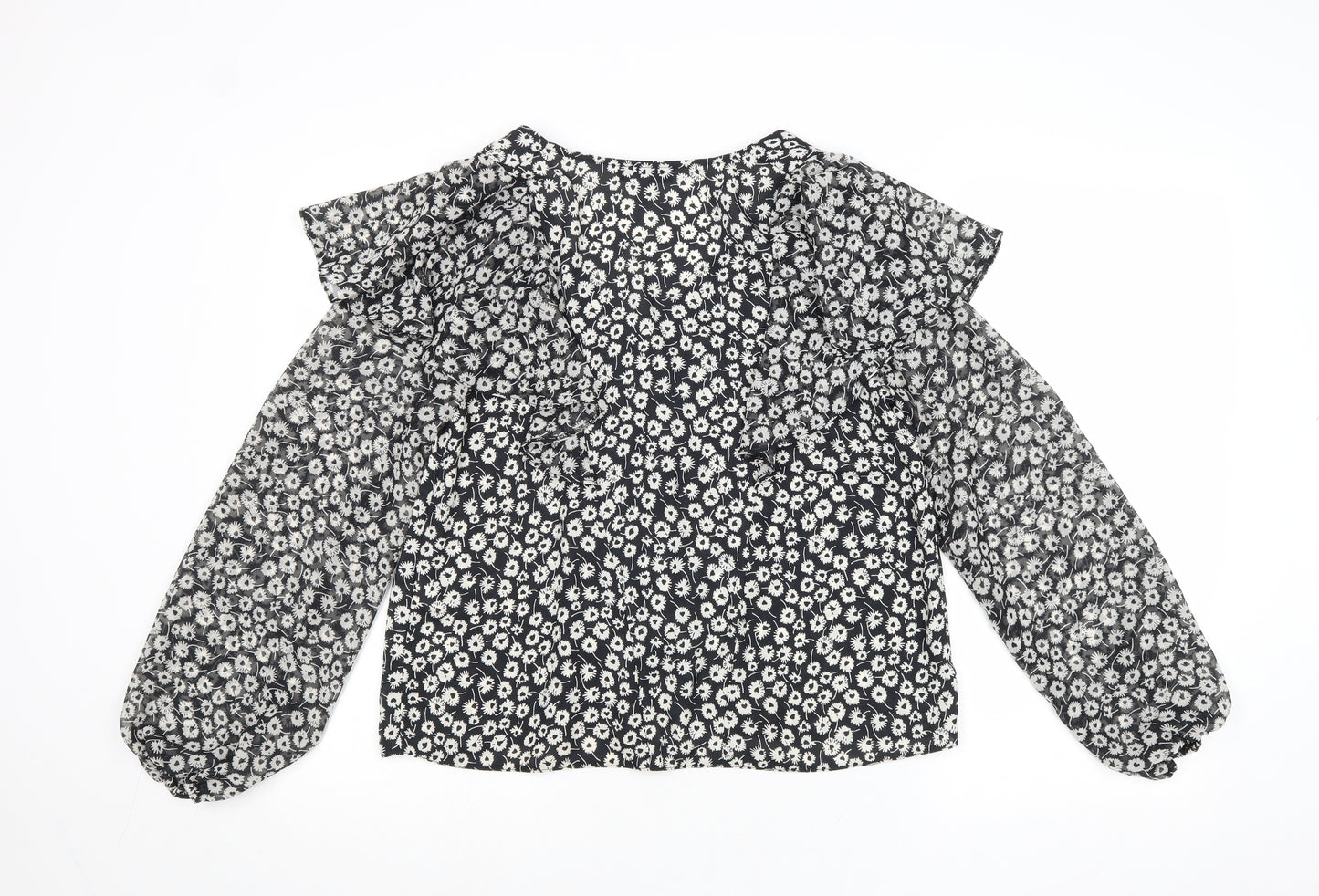 Topshop Womens Black Floral Polyester Basic Blouse Size 10 V-Neck