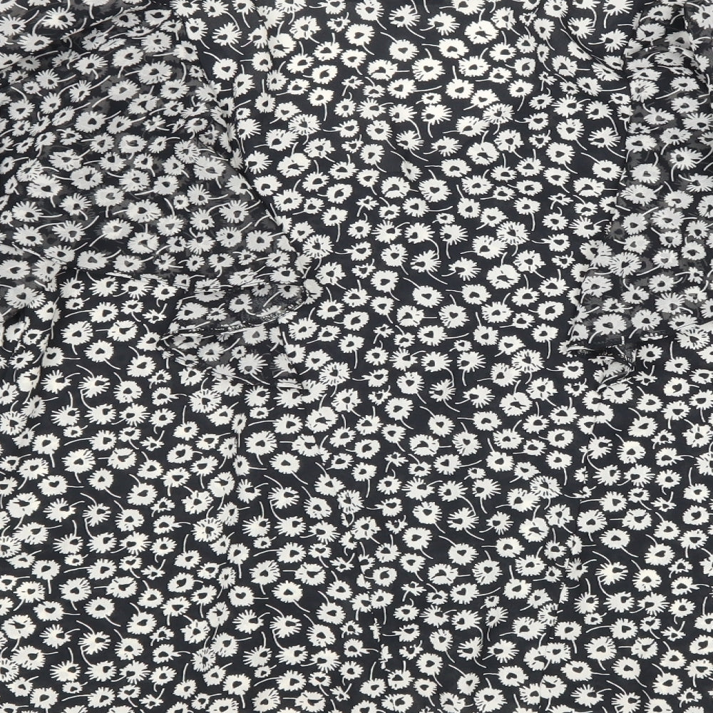 Topshop Womens Black Floral Polyester Basic Blouse Size 10 V-Neck