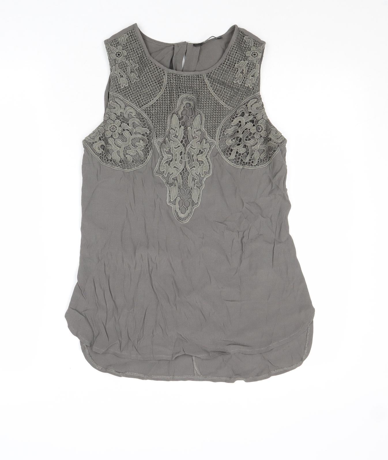 Oasis Womens Grey Viscose Basic Tank Size 8 Round Neck