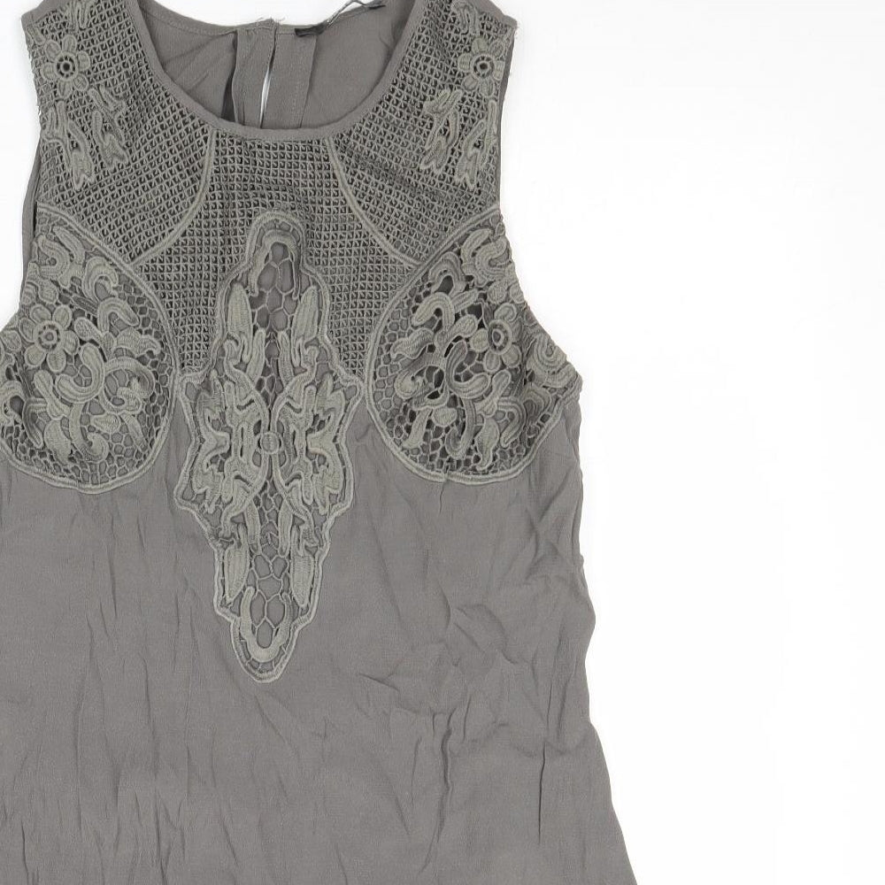 Oasis Womens Grey Viscose Basic Tank Size 8 Round Neck