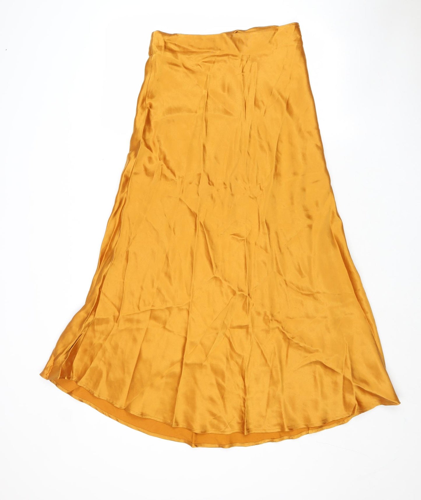 H&M Womens Gold Lyocell Swing Skirt Size 10 Zip