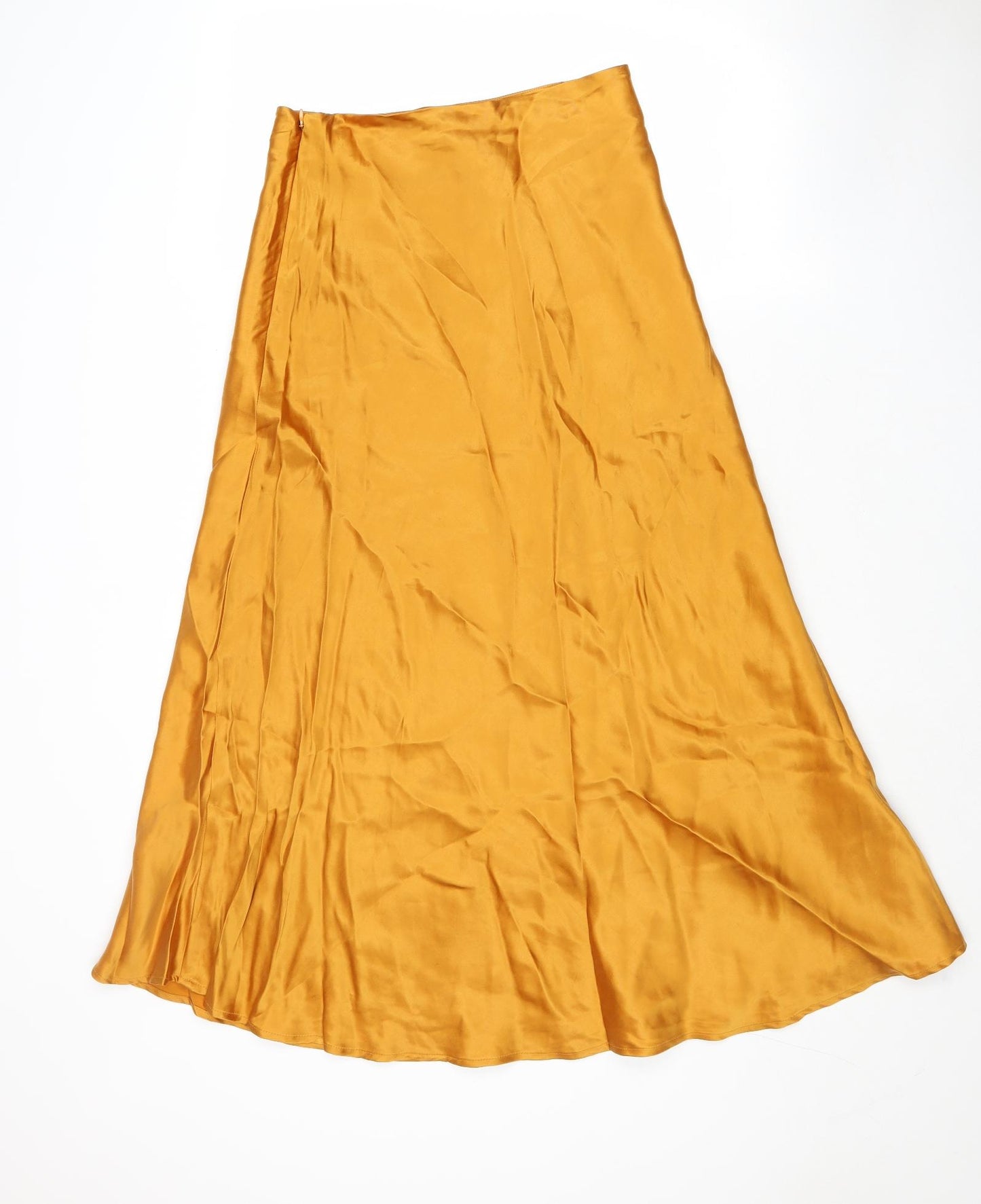 H&M Womens Gold Lyocell Swing Skirt Size 10 Zip