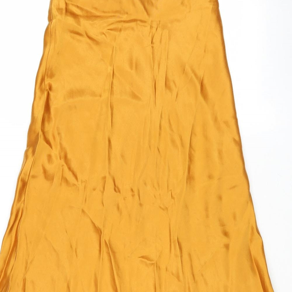 H&M Womens Gold Lyocell Swing Skirt Size 10 Zip