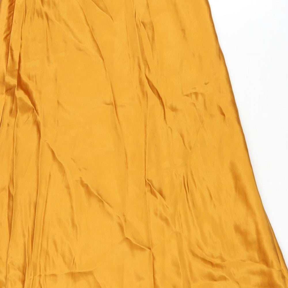 H&M Womens Gold Lyocell Swing Skirt Size 10 Zip