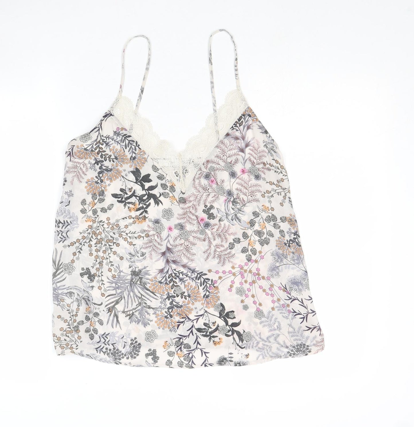 Mango Womens Multicoloured Geometric Polyester Basic Tank Size S V-Neck - Leaf Print