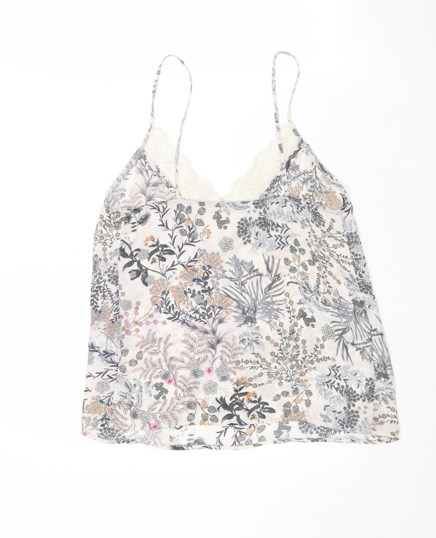 Mango Womens Multicoloured Geometric Polyester Basic Tank Size S V-Neck - Leaf Print