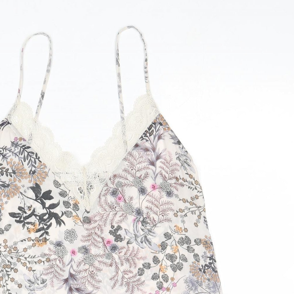 Mango Womens Multicoloured Geometric Polyester Basic Tank Size S V-Neck - Leaf Print