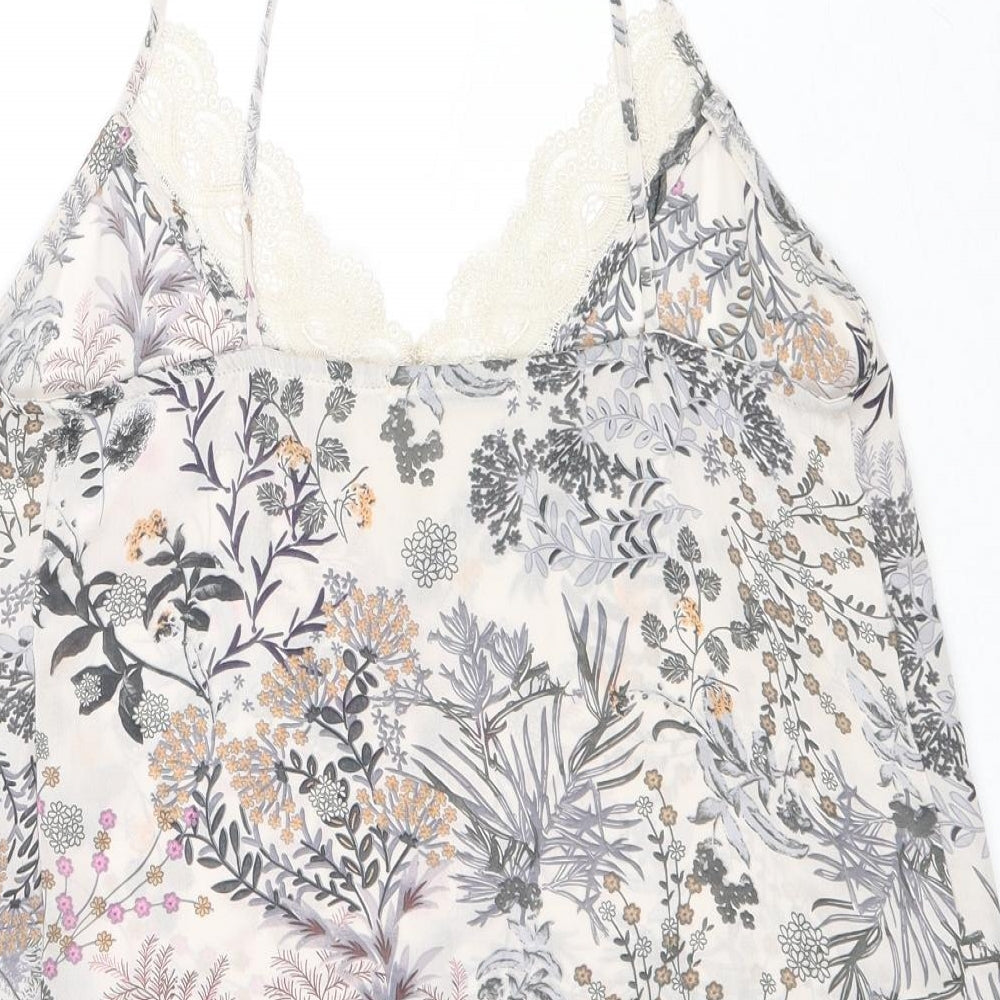 Mango Womens Multicoloured Geometric Polyester Basic Tank Size S V-Neck - Leaf Print