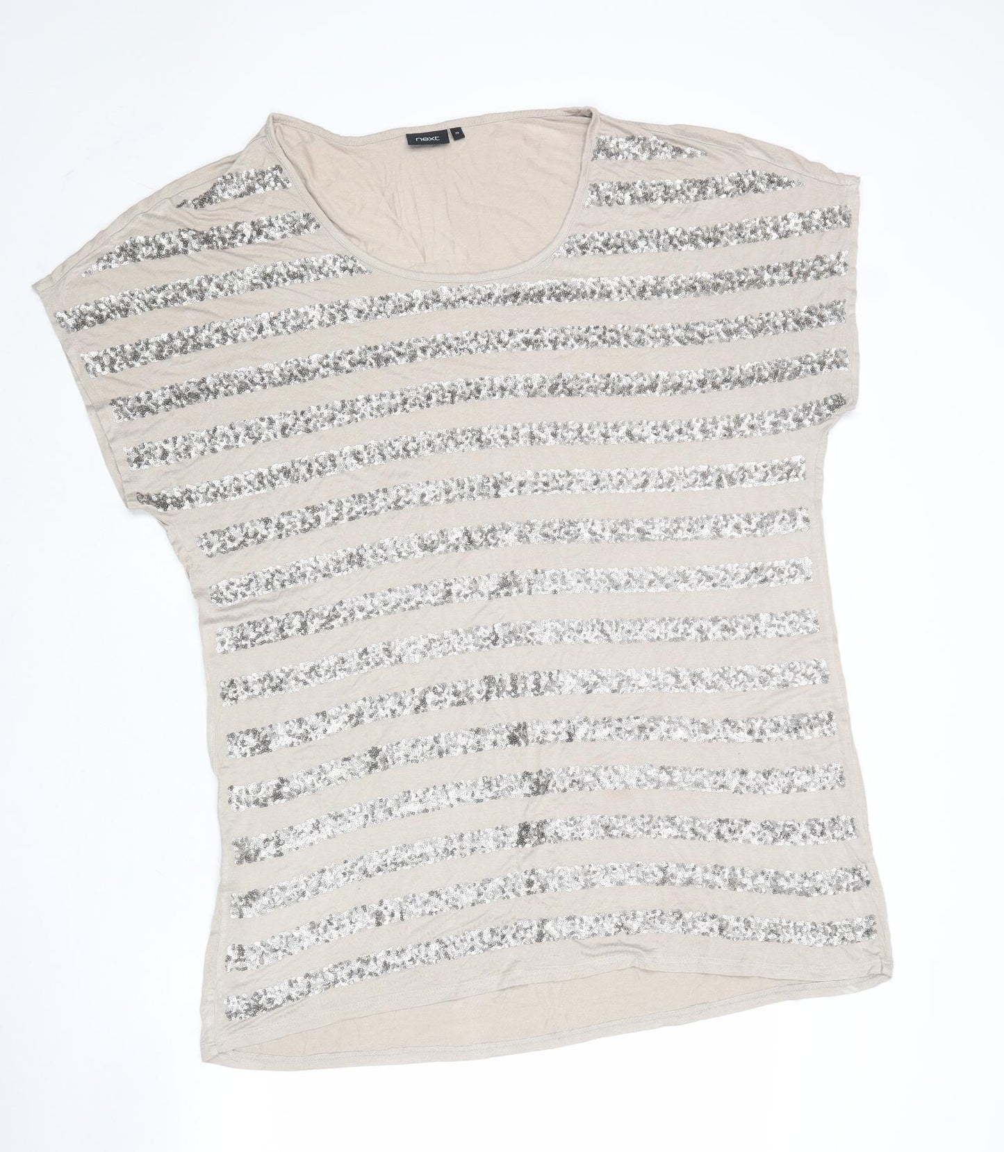 NEXT Womens Beige Striped Viscose Basic T-Shirt Size 20 Round Neck