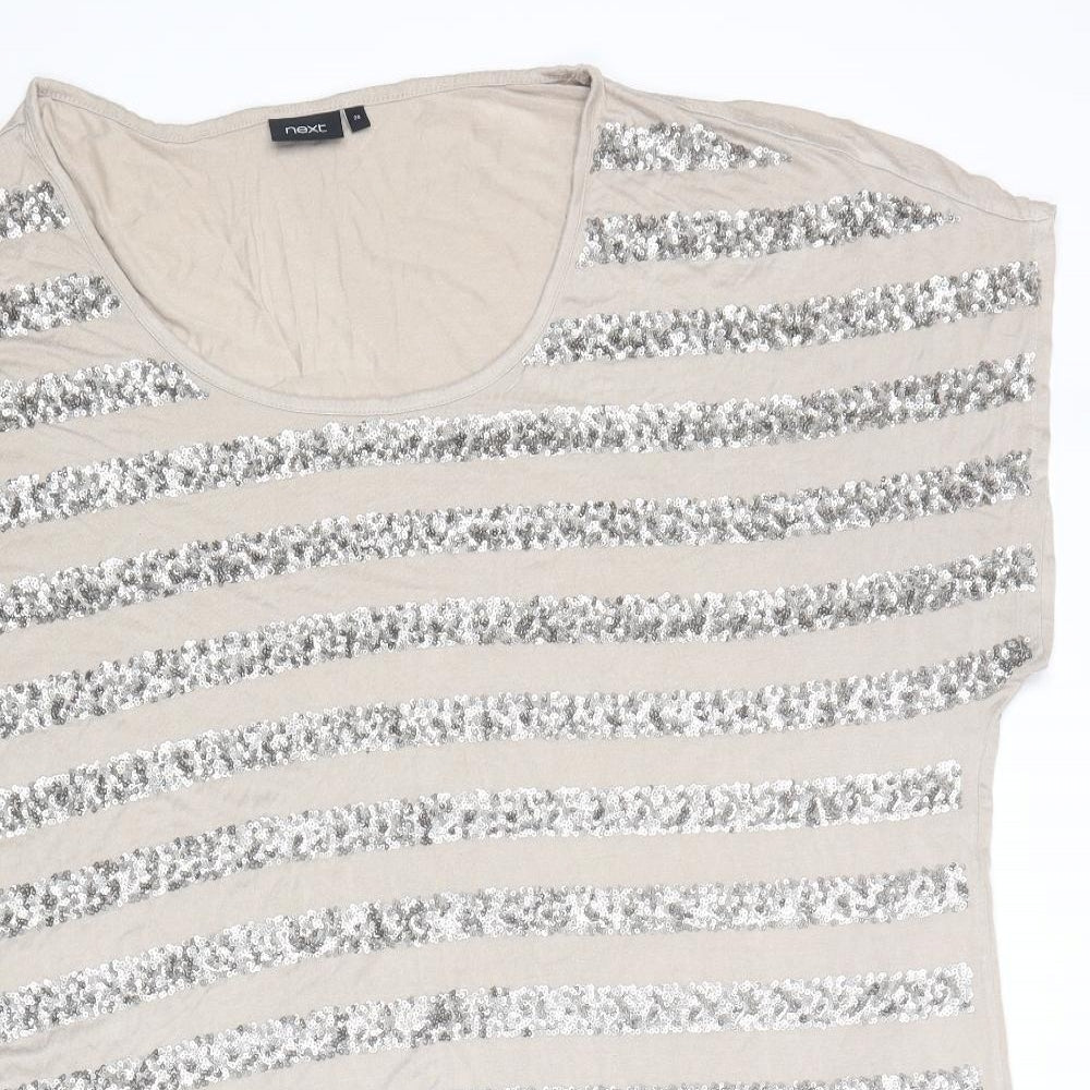 NEXT Womens Beige Striped Viscose Basic T-Shirt Size 20 Round Neck