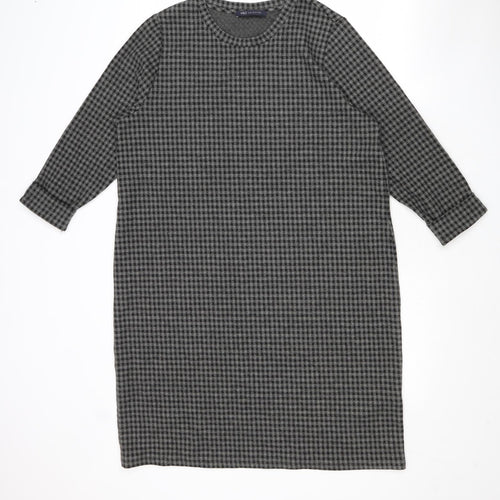 Marks and Spencer Womens Grey Check Polyester Shift Size 18 Round Neck Pullover