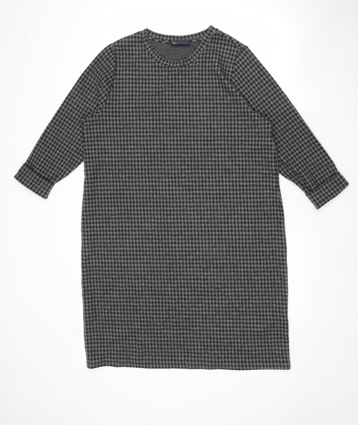 Marks and Spencer Womens Grey Check Polyester Shift Size 18 Round Neck Pullover
