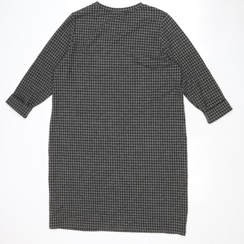 Marks and Spencer Womens Grey Check Polyester Shift Size 18 Round Neck Pullover