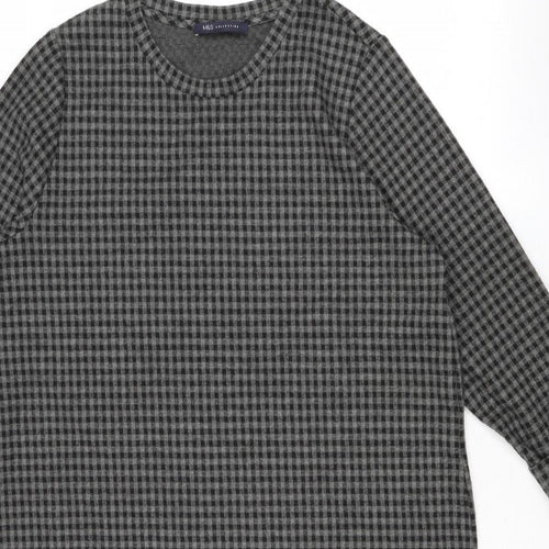 Marks and Spencer Womens Grey Check Polyester Shift Size 18 Round Neck Pullover