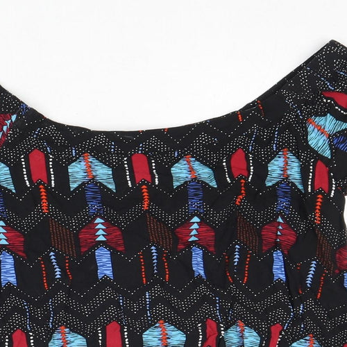New Look Womens Multicoloured Geometric Viscose Cropped Blouse Size 8 Boat Neck