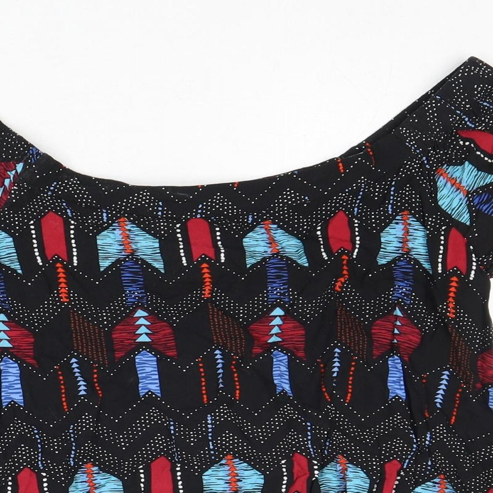 New Look Womens Multicoloured Geometric Viscose Cropped Blouse Size 8 Boat Neck